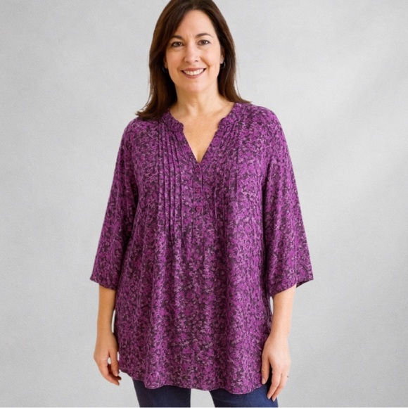 Mainstreet Blues Tops - Mainstreet Blues 28W Women’s Blouse Purple Floral 3/4 Button Lined Chiffon